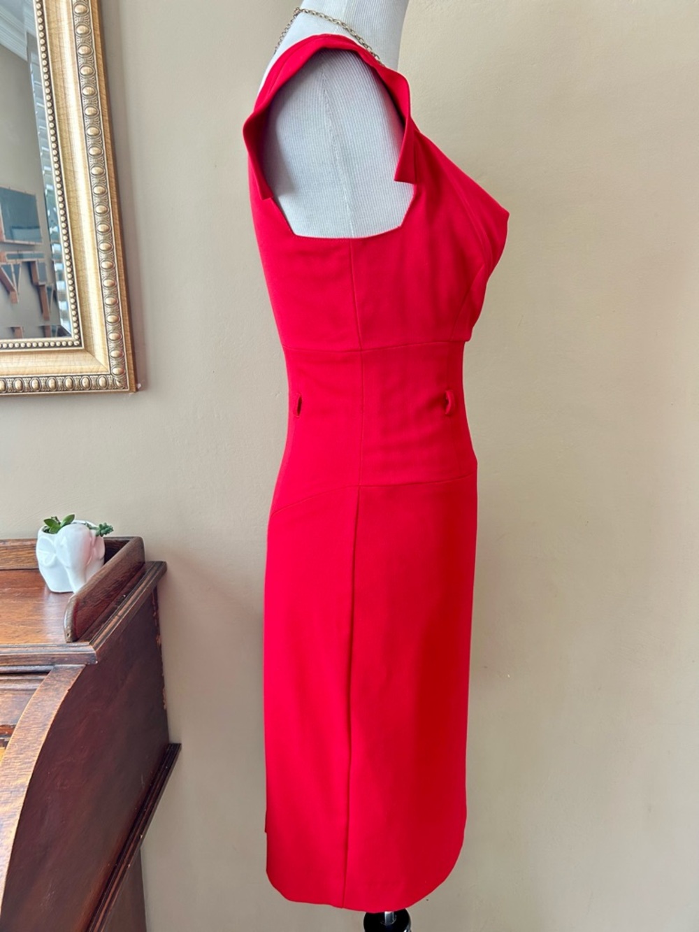 Black Halo Jackie O Belted Cocktail Sheath Dress Cherry Red Size 4 - Picture 11 of 16